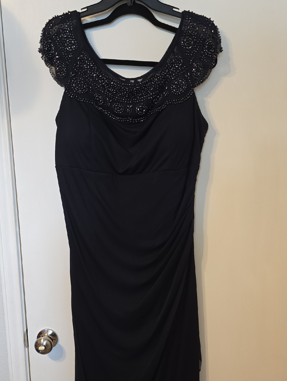 MSK Black Beaded Cap-Sleeve Maxi Dress